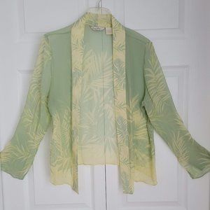 TOMMY BAHAMA Sheer Silk Open Front Cardigan/Swimsuit Cover, Yellow & Green, Sz L